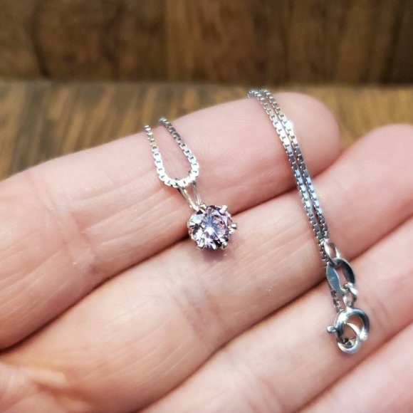 18 Inch 925 Sterling Silver Small Round Pink Cubic Zirconia Necklace - Picture 3 of 7